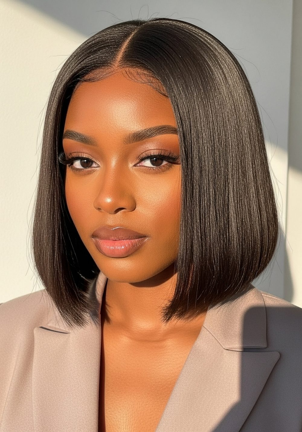 Chin-Length Silk Press Blunt Bob