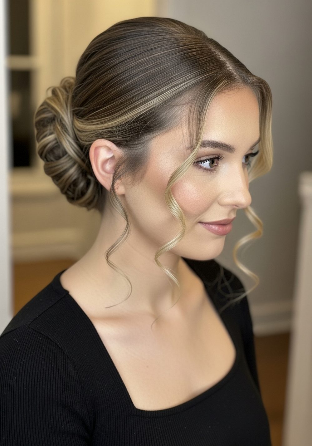 Curly Sleek Low Bun With Defined Edges