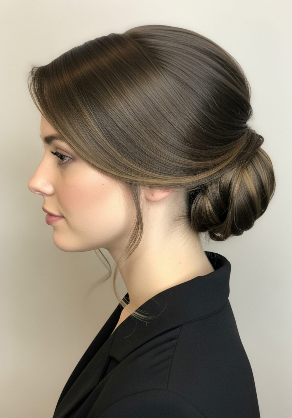 Deep Side-Part Low Bun