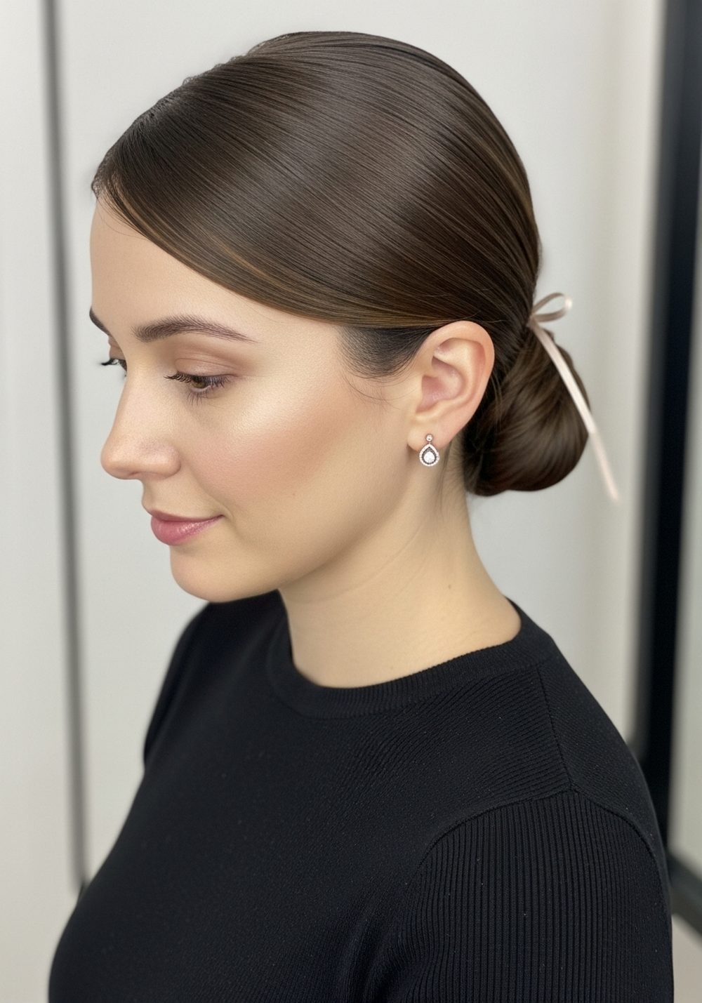 Minimal Ribbon-Tied Low Bun