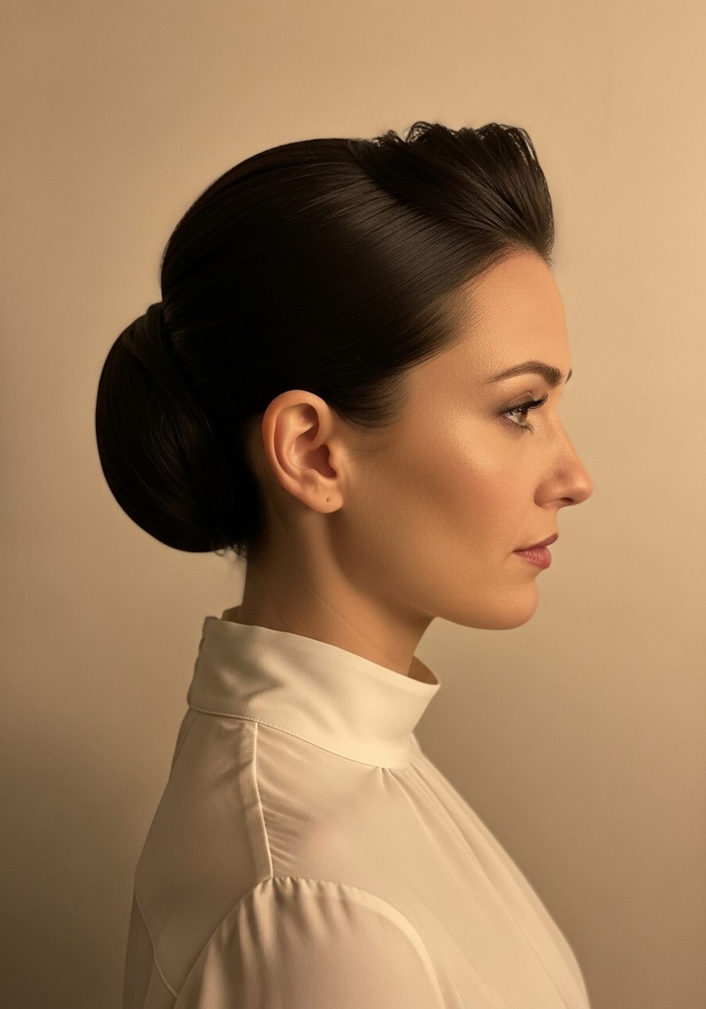 Polished Low Bun With Subtle Volume at Crown