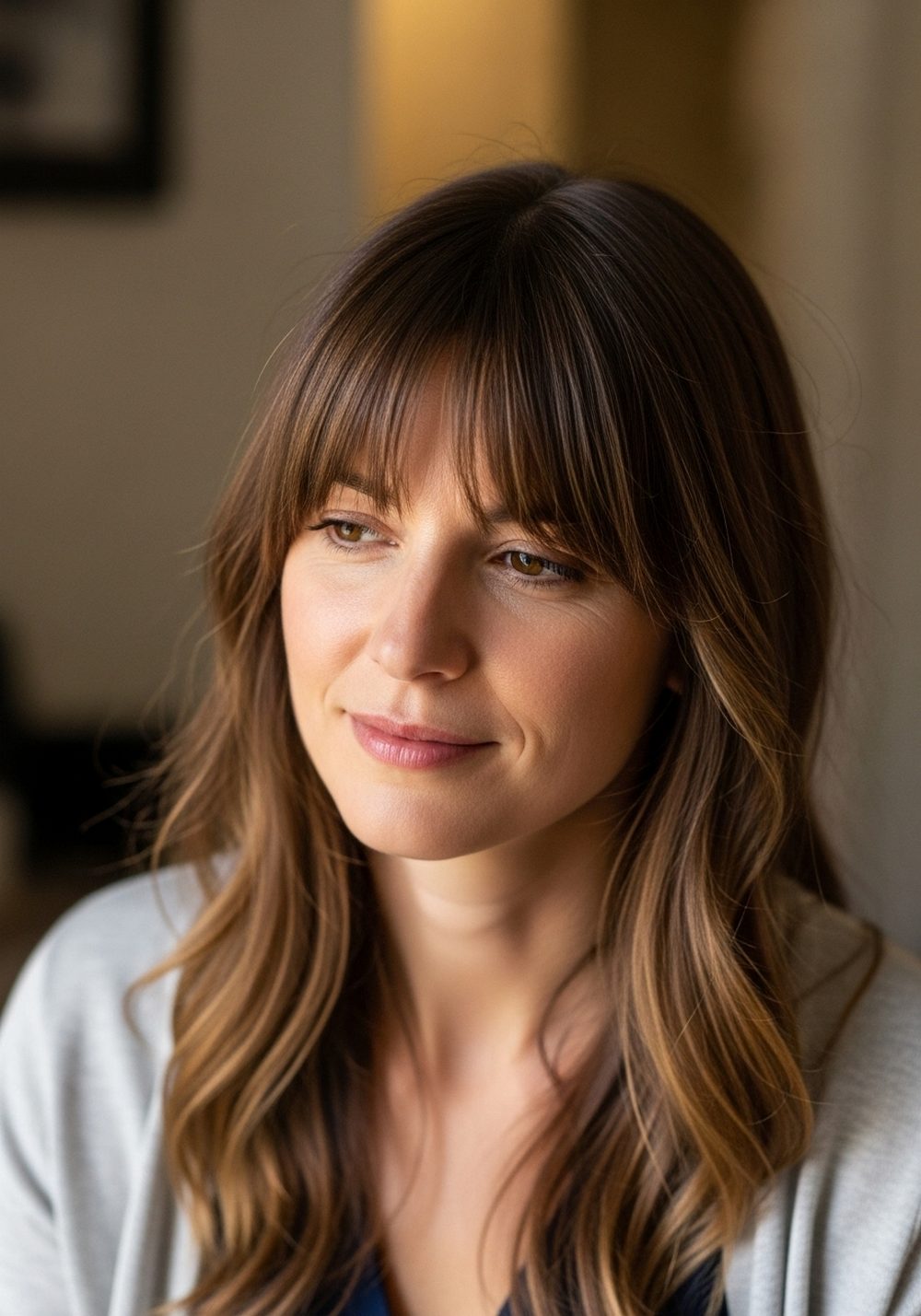 Soft Feathered Veil Bangs with Long Length